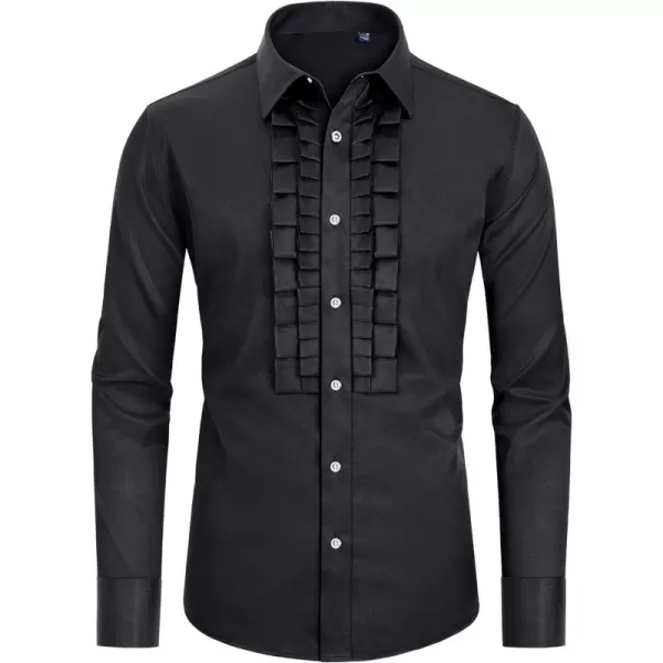 J.VER Men's Tuxedo Shirt Formal Dress Shirt Pleated Long Sleeve Button Down Shirts for Prom Party Wedding