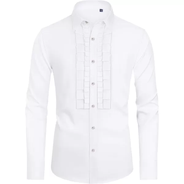 J.VER Men's Tuxedo Shirt Formal Dress Shirt Pleated Long Sleeve Button Down Shirts for Prom Party Wedding