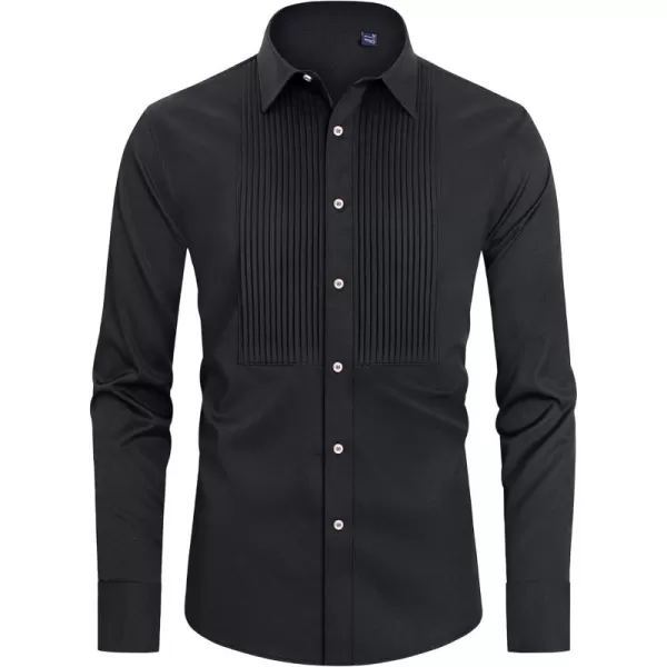 J.VER Men's Tuxedo Shirt Formal Dress Shirt Pleated Long Sleeve Button Down Shirts for Prom Party Wedding