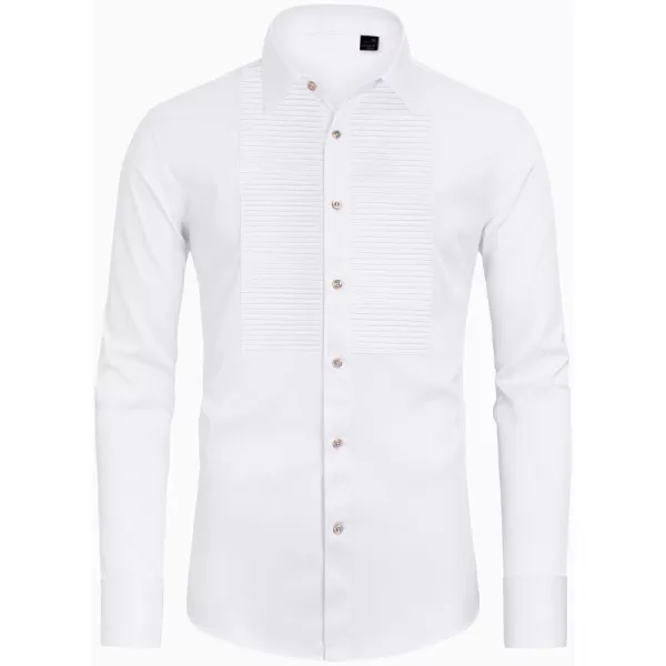 J.VER Men's Tuxedo Shirt Formal Dress Shirt Pleated Long Sleeve Button Down Shirts for Prom Party Wedding