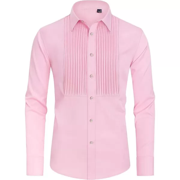J.VER Men's Tuxedo Shirt Formal Dress Shirt Pleated Long Sleeve Button Down Shirts for Prom Party Wedding