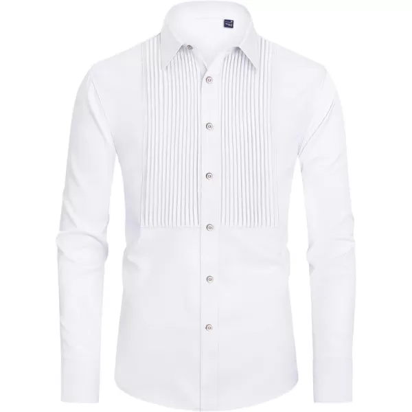J.VER Men's Tuxedo Shirt Formal Dress Shirt Pleated Long Sleeve Button Down Shirts for Prom Party Wedding
