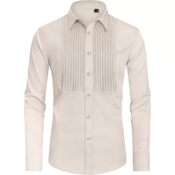 J.VER Men's Tuxedo Shirt Formal Dress Shirt Pleated Long Sleeve Button Down Shirts for Prom Party Wedding