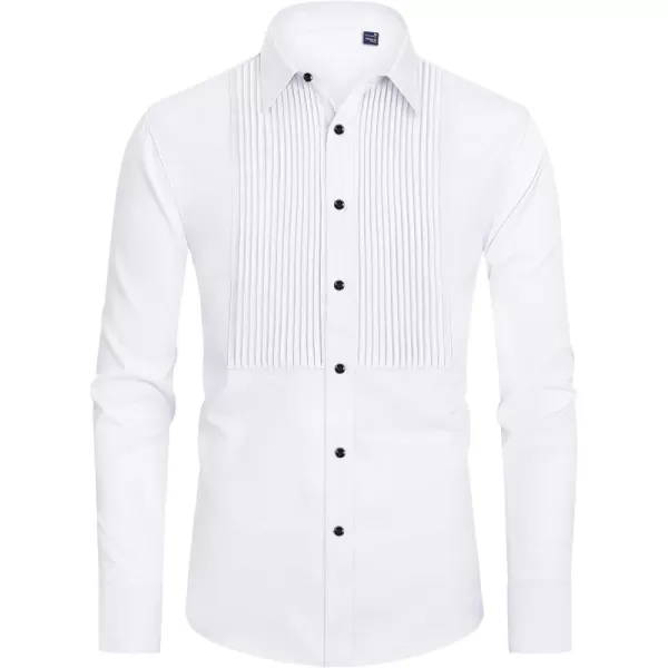 J.VER Men's Tuxedo Shirt Formal Dress Shirt Pleated Long Sleeve Button Down Shirts for Prom Party Wedding