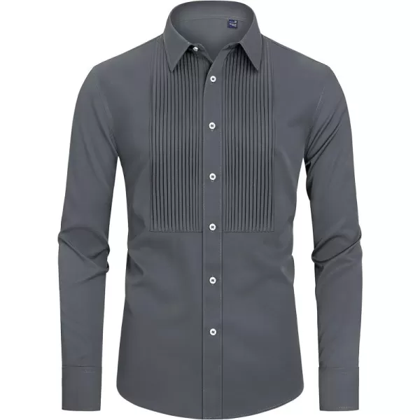 J.VER Men's Tuxedo Shirt Formal Dress Shirt Pleated Long Sleeve Button Down Shirts for Prom Party Wedding