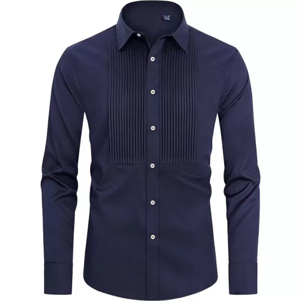 J.VER Men's Tuxedo Shirt Formal Dress Shirt Pleated Long Sleeve Button Down Shirts for Prom Party Wedding