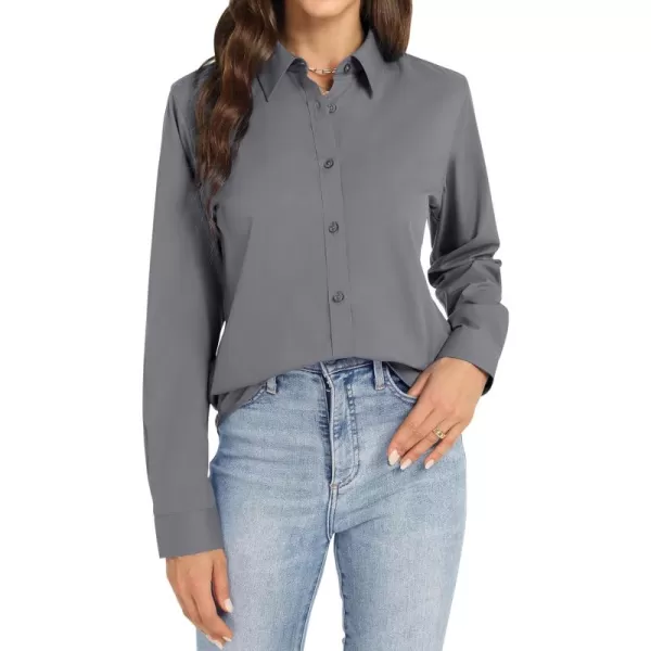 J.VER Womens Button Down Shirt Long Sleeve Dress Shirts Stretch Solid Work Blouse