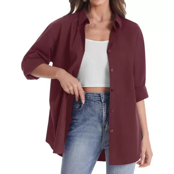 J.VER Womens Oversized Button Down Shirts Casual Long Sleeve Lightweight Breathable Solid Cotton Blouse Office Dress Shirt