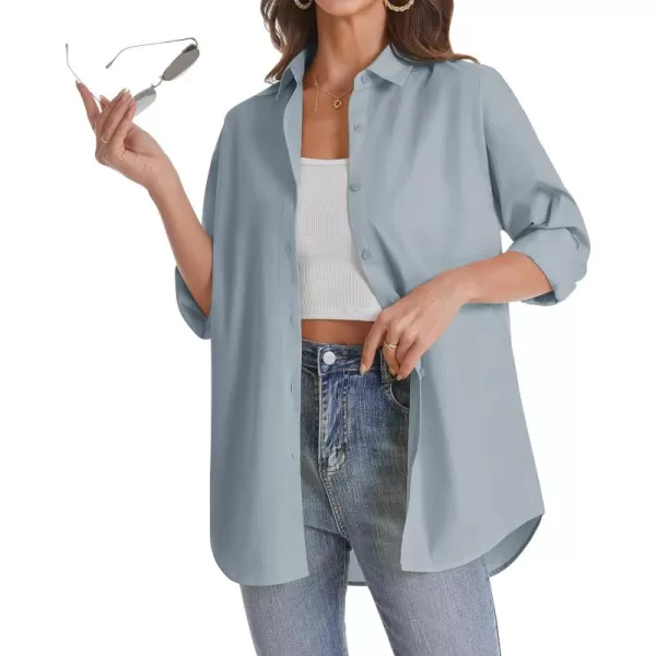 J.VER Womens Oversized Button Down Shirts Casual Long Sleeve Lightweight Breathable Solid Cotton Blouse Office Dress Shirt