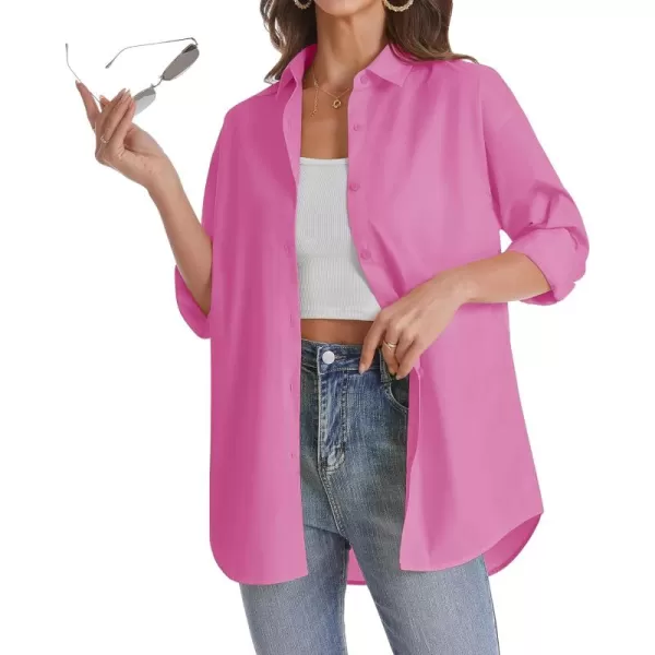 J.VER Womens Oversized Button Down Shirts Casual Long Sleeve Lightweight Breathable Solid Cotton Blouse Office Dress Shirt