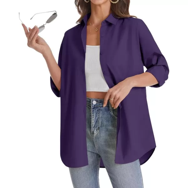 J.VER Womens Oversized Button Down Shirts Casual Long Sleeve Lightweight Breathable Solid Cotton Blouse Office Dress Shirt
