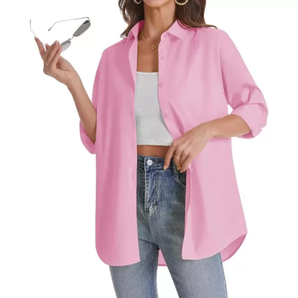 J.VER Womens Oversized Button Down Shirts Casual Long Sleeve Lightweight Breathable Solid Cotton Blouse Office Dress Shirt