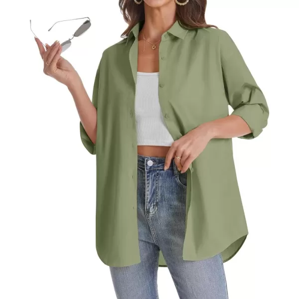 J.VER Womens Oversized Button Down Shirts Casual Long Sleeve Lightweight Breathable Solid Cotton Blouse Office Dress Shirt