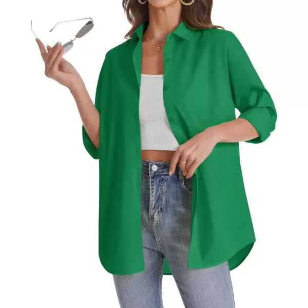 J.VER Womens Oversized Button Down Shirts Casual Long Sleeve Lightweight Breathable Solid Cotton Blouse Office Dress Shirt