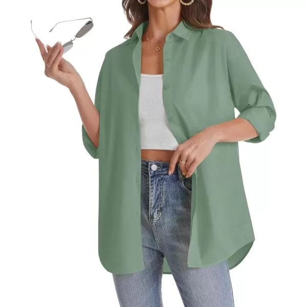 J.VER Womens Oversized Button Down Shirts Casual Long Sleeve Lightweight Breathable Solid Cotton Blouse Office Dress Shirt
