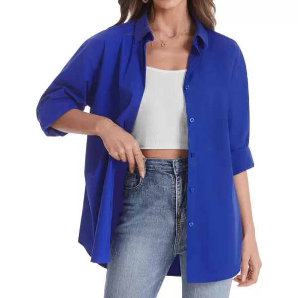 J.VER Womens Oversized Button Down Shirts Casual Long Sleeve Lightweight Breathable Solid Cotton Blouse Office Dress Shirt