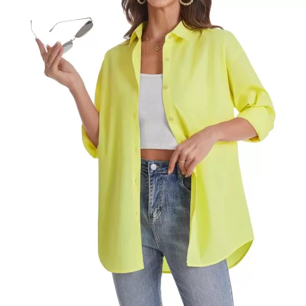 J.VER Womens Oversized Button Down Shirts Casual Long Sleeve Lightweight Breathable Solid Cotton Blouse Office Dress Shirt