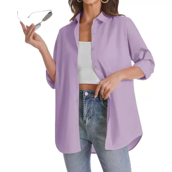 J.VER Womens Oversized Button Down Shirts Casual Long Sleeve Lightweight Breathable Solid Cotton Blouse Office Dress Shirt