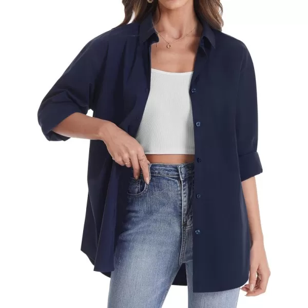 J.VER Womens Oversized Button Down Shirts Casual Long Sleeve Lightweight Breathable Solid Cotton Blouse Office Dress Shirt