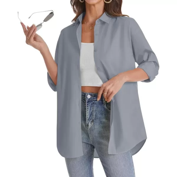 J.VER Womens Oversized Button Down Shirts Casual Long Sleeve Lightweight Breathable Solid Cotton Blouse Office Dress Shirt