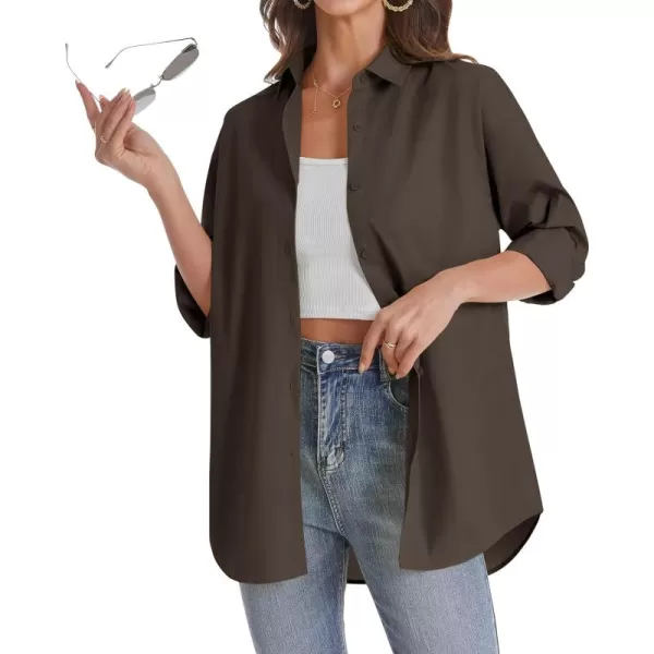 J.VER Womens Oversized Button Down Shirts Casual Long Sleeve Lightweight Breathable Solid Cotton Blouse Office Dress Shirt