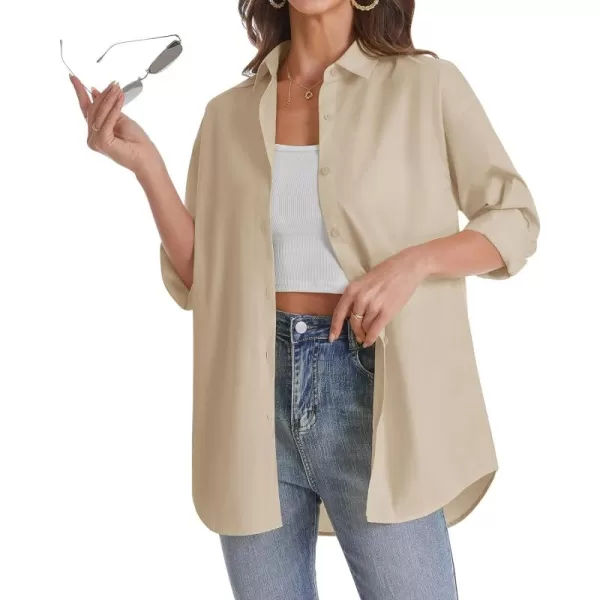 J.VER Womens Oversized Button Down Shirts Casual Long Sleeve Lightweight Breathable Solid Cotton Blouse Office Dress Shirt