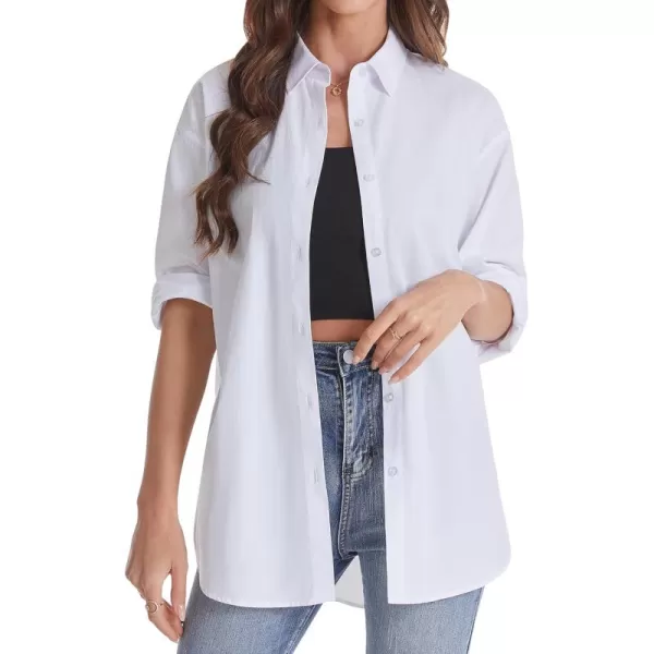 J.VER Womens Oversized Button Down Shirts Casual Long Sleeve Lightweight Breathable Solid Cotton Blouse Office Dress Shirt