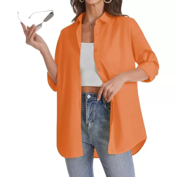 J.VER Womens Oversized Button Down Shirts Casual Long Sleeve Lightweight Breathable Solid Cotton Blouse Office Dress Shirt
