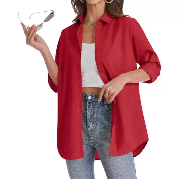 J.VER Womens Oversized Button Down Shirts Casual Long Sleeve Lightweight Breathable Solid Cotton Blouse Office Dress Shirt