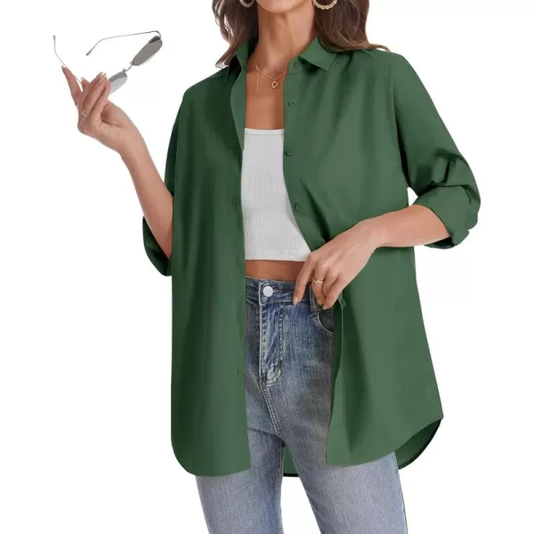 J.VER Womens Oversized Button Down Shirts Casual Long Sleeve Lightweight Breathable Solid Cotton Blouse Office Dress Shirt