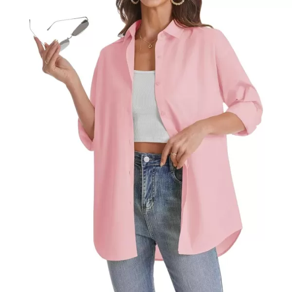 J.VER Womens Oversized Button Down Shirts Casual Long Sleeve Lightweight Breathable Solid Cotton Blouse Office Dress Shirt