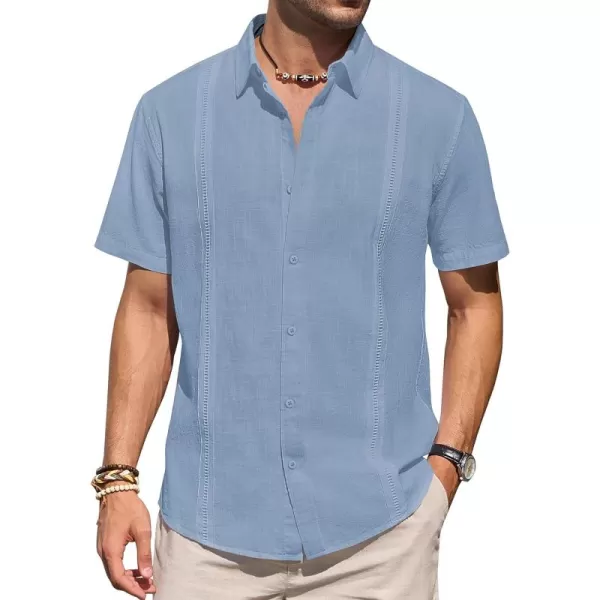 Mens Linen Shirts Short Sleeve Button Up Casual Lightweight Solid Shirt Stylish Cuban Guayabera Beach Tops