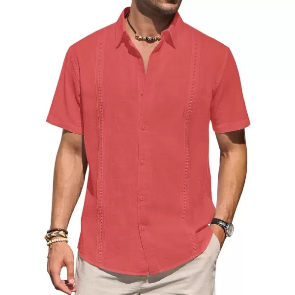 Mens Linen Shirts Short Sleeve Button Up Casual Lightweight Solid Shirt Stylish Cuban Guayabera Beach Tops