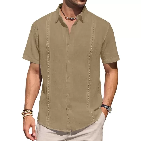 Mens Linen Shirts Short Sleeve Button Up Casual Lightweight Solid Shirt Stylish Cuban Guayabera Beach Tops