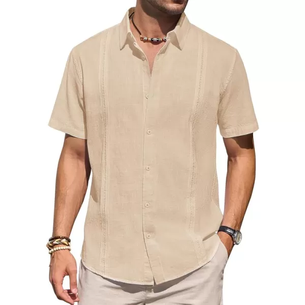 Mens Linen Shirts Short Sleeve Button Up Casual Lightweight Solid Shirt Stylish Cuban Guayabera Beach Tops