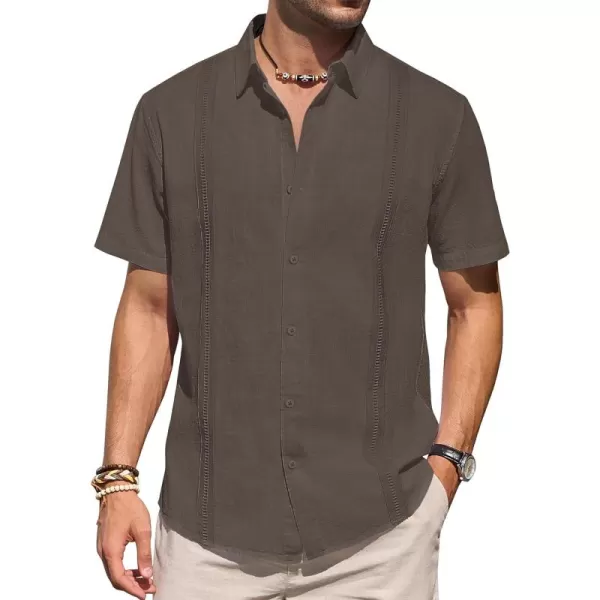Mens Linen Shirts Short Sleeve Button Up Casual Lightweight Solid Shirt Stylish Cuban Guayabera Beach Tops