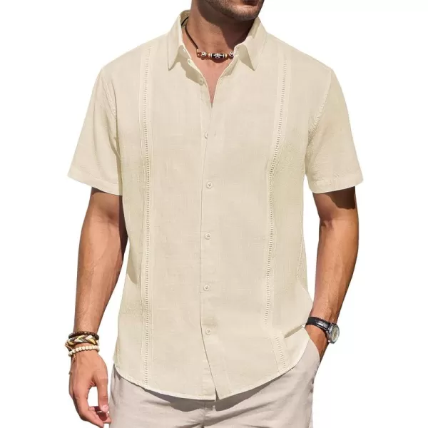 Mens Linen Shirts Short Sleeve Button Up Casual Lightweight Solid Shirt Stylish Cuban Guayabera Beach Tops