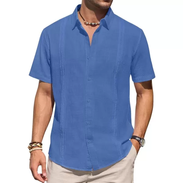 Mens Linen Shirts Short Sleeve Button Up Casual Lightweight Solid Shirt Stylish Cuban Guayabera Beach Tops
