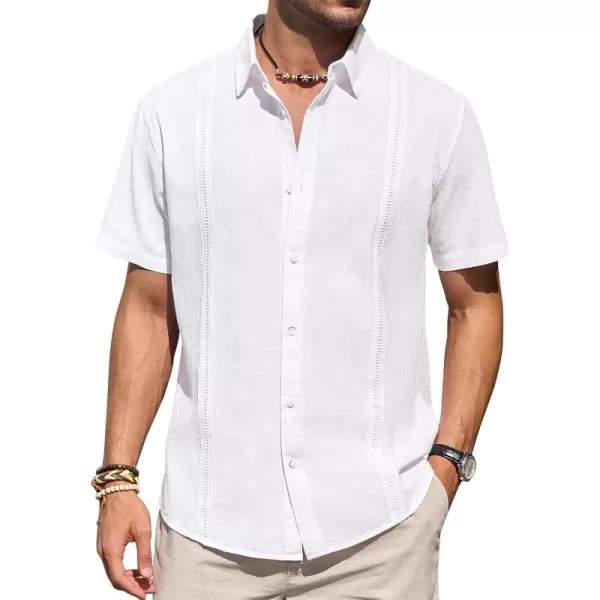 Mens Linen Shirts Short Sleeve Button Up Casual Lightweight Solid Shirt Stylish Cuban Guayabera Beach Tops