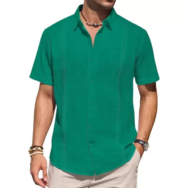 Mens Linen Shirts Short Sleeve Button Up Casual Lightweight Solid Shirt Stylish Cuban Guayabera Beach Tops