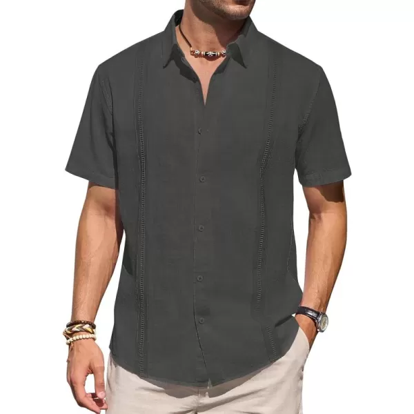 Mens Linen Shirts Short Sleeve Button Up Casual Lightweight Solid Shirt Stylish Cuban Guayabera Beach Tops