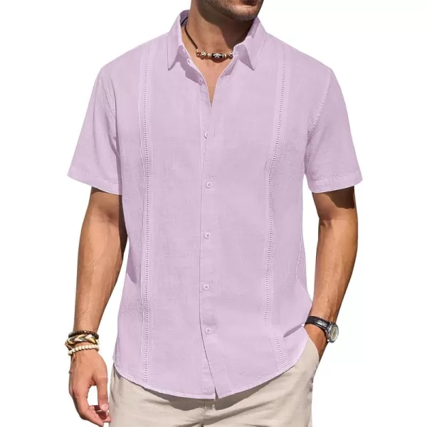 Mens Linen Shirts Short Sleeve Button Up Casual Lightweight Solid Shirt Stylish Cuban Guayabera Beach Tops