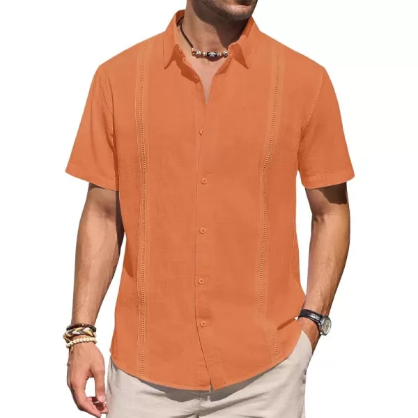 Mens Linen Shirts Short Sleeve Button Up Casual Lightweight Solid Shirt Stylish Cuban Guayabera Beach Tops