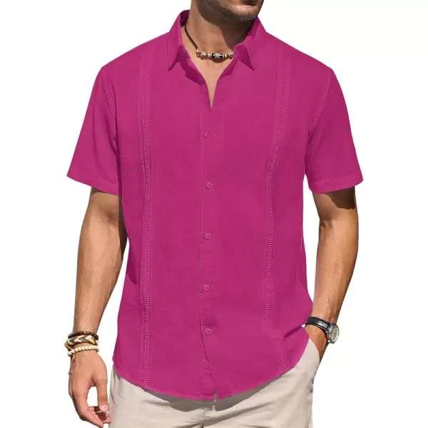 Mens Linen Shirts Short Sleeve Button Up Casual Lightweight Solid Shirt Stylish Cuban Guayabera Beach Tops