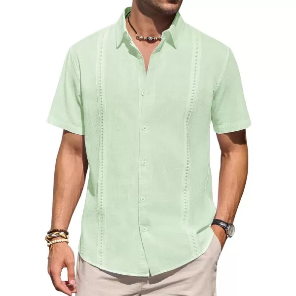 Mens Linen Shirts Short Sleeve Button Up Casual Lightweight Solid Shirt Stylish Cuban Guayabera Beach Tops