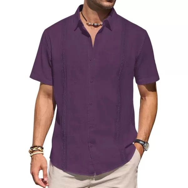 Mens Linen Shirts Short Sleeve Button Up Casual Lightweight Solid Shirt Stylish Cuban Guayabera Beach Tops