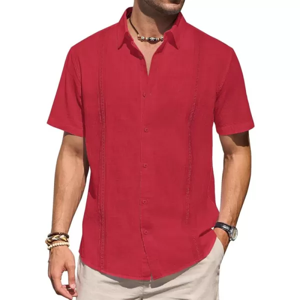 Mens Linen Shirts Short Sleeve Button Up Casual Lightweight Solid Shirt Stylish Cuban Guayabera Beach Tops