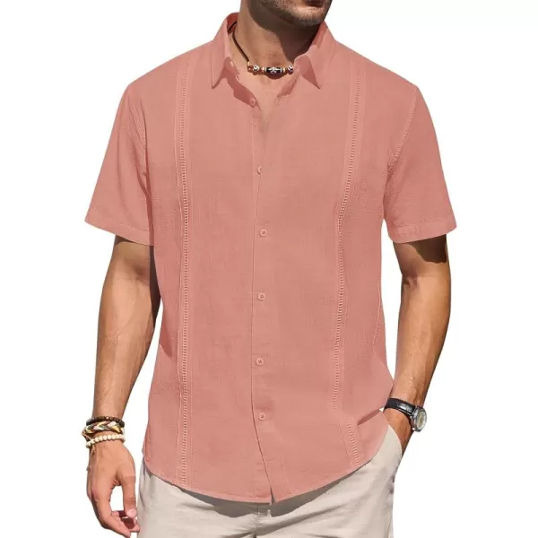 Mens Linen Shirts Short Sleeve Button Up Casual Lightweight Solid Shirt Stylish Cuban Guayabera Beach Tops