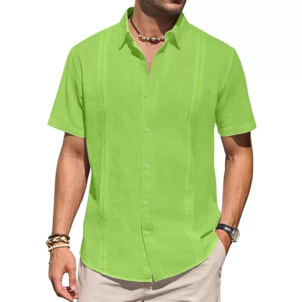 Mens Linen Shirts Short Sleeve Button Up Casual Lightweight Solid Shirt Stylish Cuban Guayabera Beach Tops