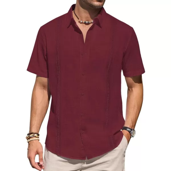 Mens Linen Shirts Short Sleeve Button Up Casual Lightweight Solid Shirt Stylish Cuban Guayabera Beach Tops